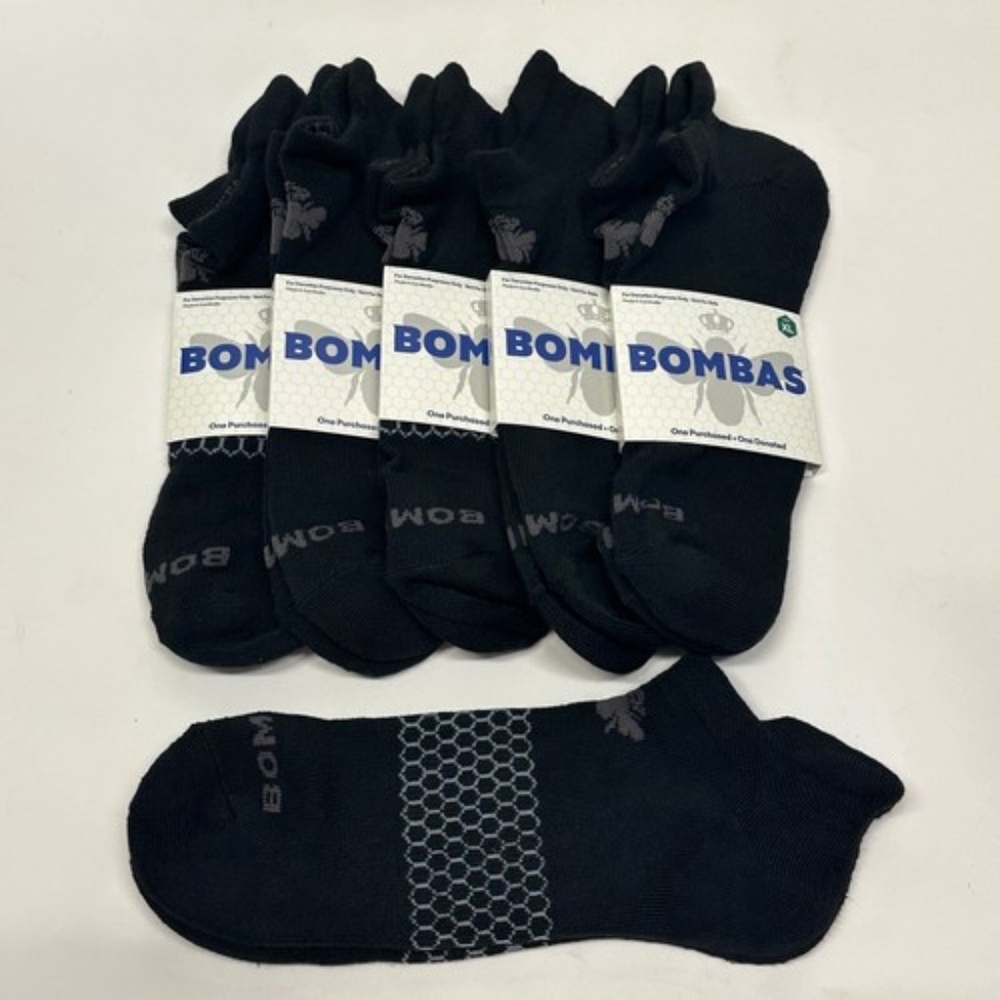 Bombas Socks Mens Ankle Size XL (Men's 13.5-16) Black 6 Pair NEW